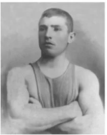 Scanned portrait of James Ford junior, a young man in a singlet with folded arms