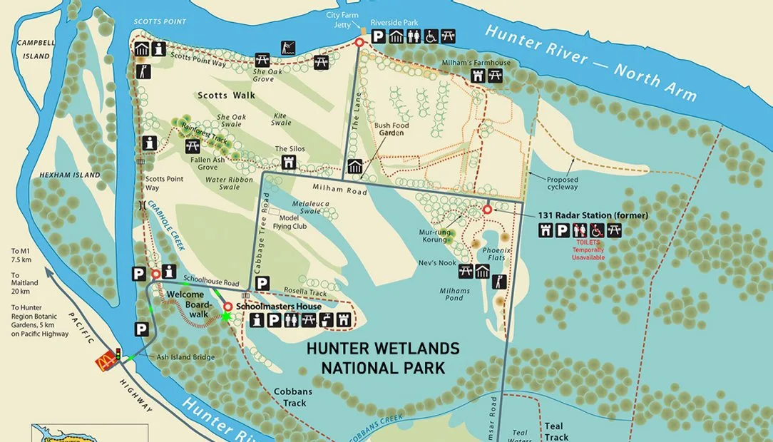 Location map showing Ash Island in the Hunter River between Hexham and Newcastle