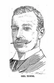 1890s newspaper engraving of George Towns junior, moustached, captioned Geo. Towns